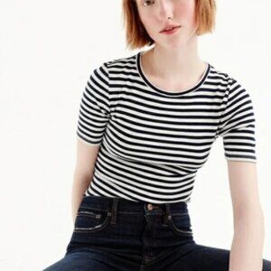 J. Crew Black and White Striped Crewneck Perfect Fit Tee